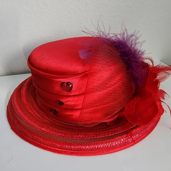 Get Lucky / Purple / Red Hat Lady/ Purse / Tote & Red Feather Hat w/Heart Gems - Picture 10 of 16